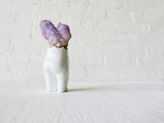 Florence Small White Porcelain Tushiez w/ RARE Cactus Amethyst Crystal