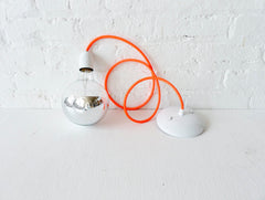 Neon Orange Net Color Cord Hanging Pendant Light with Giant Silver Bowl Bulb