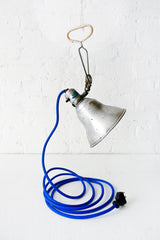 Vintage Clamp Light - Industrial Metal Shade w/ Blue Color Cloth Cord