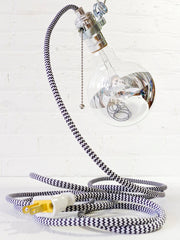 DIY Clip Clamp Lamp Light with Giant Silver Bowl Bulb and Color Textile Cord
