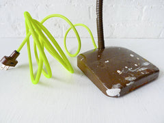 10% SALE Brown Paint Splatter Gooseneck Lamp w/ Neon Yellow Cord