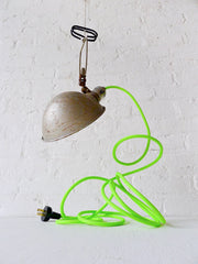 10% SALE Vintage Industrial Clip Clamp Light w/ Antique Lamp Shade and Neon Yellow Green Cord