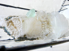 Apophyllite Mint Green Crystal Antique Beveled Glass Jewelry Box