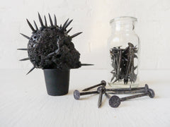 Hell Raiser Spiked Lava Skull Vintage Glass Bottle of Nails