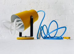 20% SALE Vintage Yellow Theater Spotlight Sconce or Table Lamp - Blue Color Cord - Plumen