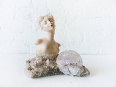 10% SALE Grecian Crystal Goddess - Antique Bisque Lady Figurine - Amethyst Crystal Cluster