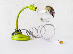 Vintage Industrial Lighting - Neon Yellow Gooseneck Cast Iron Desk Lamp - Grey Ombre Cord