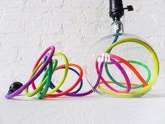 30% SALE Modern Glass Globe Bubble Table Lamp with Ombre Rainbow Textile Cord and Plumen Light Bulb