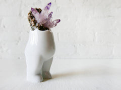 Vera Small White Porcelain Tushiez w/ RARE Purple Amethyst Crystal