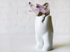 Vera Small White Porcelain Tushiez w/ RARE Purple Amethyst Crystal