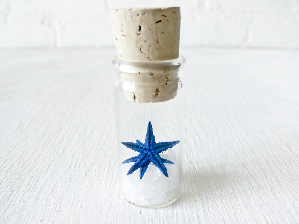 Blue Starfish Sea Salt Glass Cork Vial Specimen