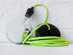 Neon Green/Yellow Pendant Light Cord with Giant Silver Globe Bulb