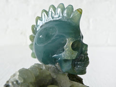 10% SALE Chief Jasper Ocean Jasper Crystal Carved Skull on Prehnite Crystal Cluster
