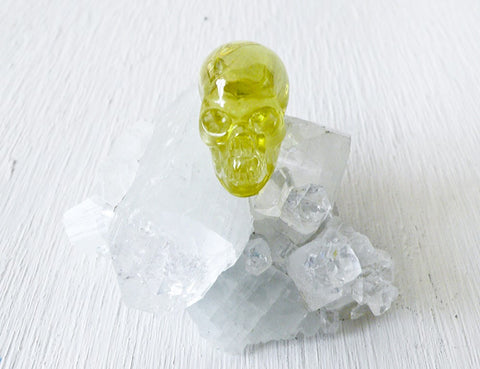 10% SALE Real Cubic Zirconia Carved Crystal Skull on Apophyllite Cluster from India