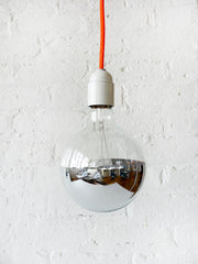 Neon Orange Net Color Cord Hanging Pendant Light with Giant Silver Bowl Bulb