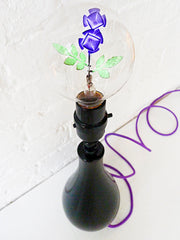 Neon Flower Light Bulb Black Tear Lamp with Purple Textile Cord
