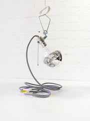 Giant Silver Bowl Clip Clamp Light with Zig Zag Cord