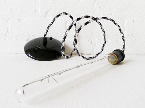 Bare Bulb Tubular Light Pendant with Black and White Color Cord