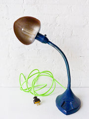 20% SALE Industrial Vintage Navy Blue Gooseneck Desk Lamp - Neon Yellow Green Textile