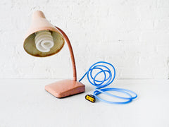 Vintage Pale Pink Retro Gooseneck Lamp with Baby Blue Textile Cord