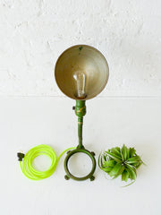 30% SALE Oh My Lamp! Vintage Industrial Gooseneck with Neon Textile Cord and Live Air Plant
