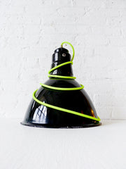 30% SALE Vintage Industrial Gas Station Factory Lighting with Neon Yellow Textile Cord