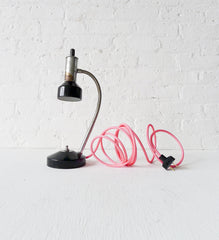 30% SALE Industrial Lamp Retro Atomic Chrome Black Desk Light with Neon Pink Textile Cord