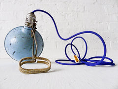 Vintage Industrial Clamp Light w/ Antique Lamp Shade and Royal Blue Textile Cord