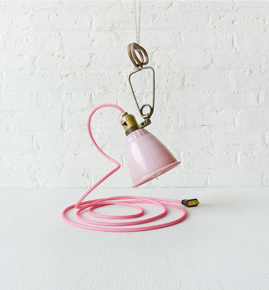 Pretty in Pink Vintage Bell Clip Light with Bright Pink Textile Cord