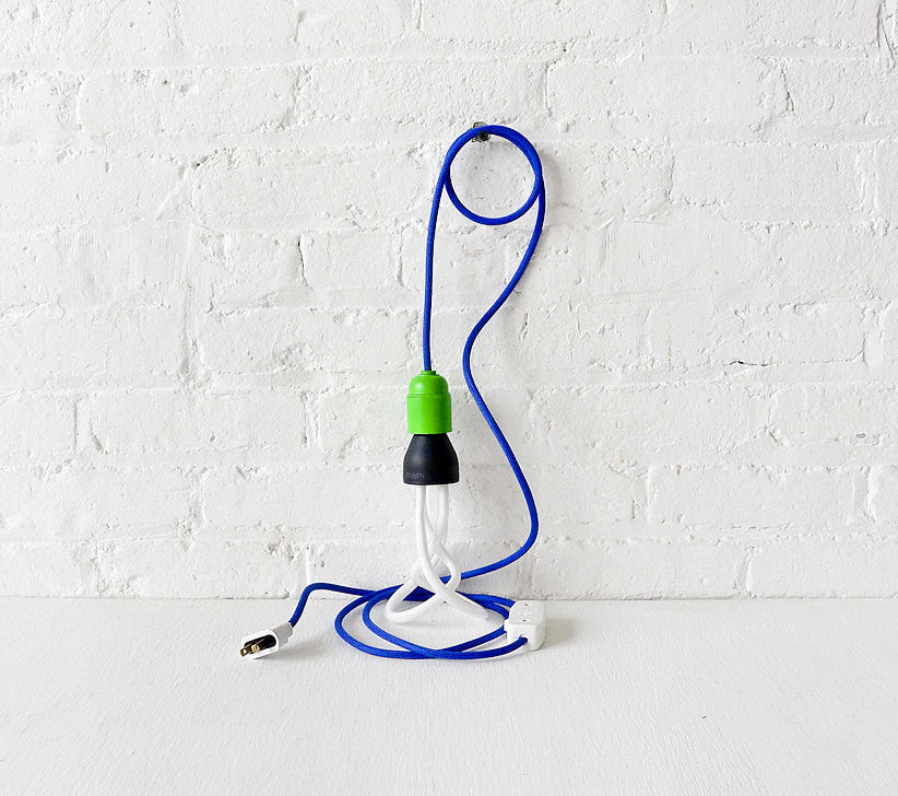 Cool Blue Green Plumen Pendant Light with Textile Cord and Color Socket