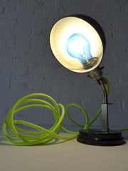15% SALE Vintage Industrial Black & Chrome Lamp or Sconce with Neon Green Yellow Color Cord