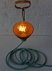 Vintage Industrial Light Little Bell Clip Hanging Lamp with Aqua Textile Cord