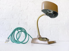 30% SALE Vintage Industrial Desk Lamp Mid Century Hood Light with Aqua Textile Cord