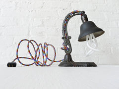 20% SALE The Rainbow Garden Antique Cast Iron Table Lamp with Rainbow Textile Cord
