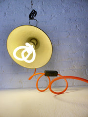 20% SALE Vintage Industrial Clip Clamp Lamp Bell Factory Light with Neon Orange Textile Cord