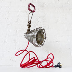 30% SALE Industrial Lighting Spiral Cage Clip Clamp Light with Red Textile Cord