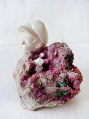 20% SALE Lost Boy Head Figurine on Purple Calcite Crystal