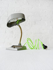 30% SALE Vintage Mid Century Hood Light with Neon Yellow Green Textile Cord