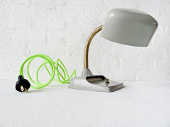 30% SALE Vintage Mid Century Hood Light with Neon Yellow Green Textile Cord