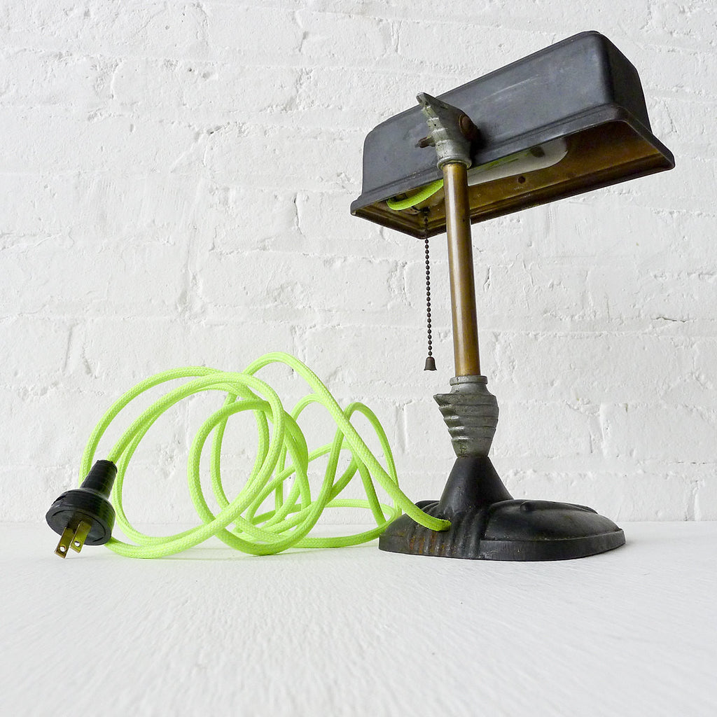 20% SALE The Aviator Desk Lamp with Neon Yellow Green Textile Cord