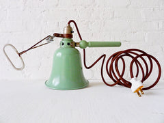 Vintage Industrial Clip Clamp Lamp Pastel Green Light with Brown Textile Cord