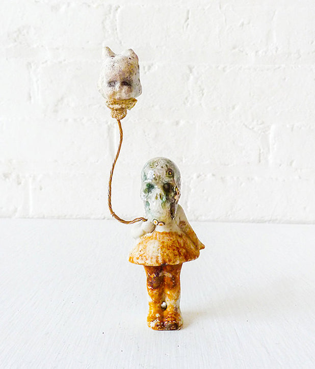 Balloon Head Girl Antique German Bisque Doll with Ocean Jasper Crystal Skull
