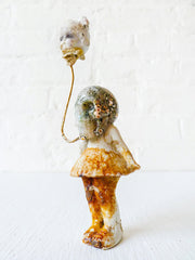 Balloon Head Girl Antique German Bisque Doll with Ocean Jasper Crystal Skull