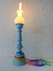 50% SALE - Vintage Alice Wonderlamp Sky Blue Boudoir Light with Ombre Over the Rainbow Textile Cord