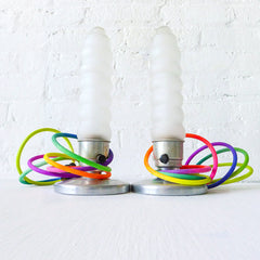 20% SALE Vintage Art Deco Industrial Pair of BulletStyle Lamps with Rainbow Textile Cord