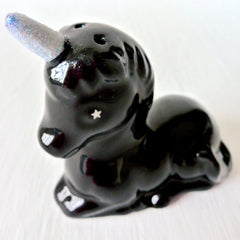 Black Stardust Unicorn Porcelain Glitter Dispenser Vintage Salt Pepper Shaker
