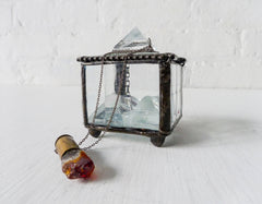 Dark Side of Lunaz Box Beveled Glass Jewelry Display with Polished Quartz Pyramid Crystals