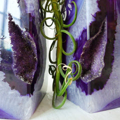 Crystal Bookends with Air Plant Garden Purple Heart Agate Geode Set of Two