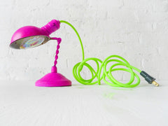 Vintage Hot Pink Lamp with Neon Green Yellow Textile Cord