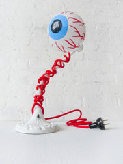 Eye See You Vintage Industrial Neon Glow Gooseneck Lamp with Blood Red Textile Color Cord